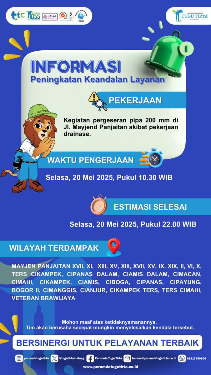 Mohon maaf atas ketidaknyamanannya untuk warga Mayjen Panjaitan, Cikampek, Ciamis, Cimacan, Cimahi, cipanas, cipayun dan sekitarnya