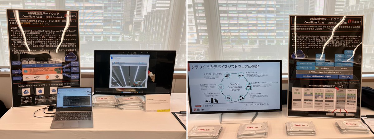 eSOL_Global's tweet image. It was an exciting day at the #SOAFEE Seminar in Tokyo, Japan! Soichiro Matsumoto presented ‘Deterministic #SDV: Who is Responsible for the Deterministic System?’ eSOL TRINITY exhibited the Corellium Atlas - Virtual Hardware specialized for @Arm processors.
@CorelliumHQ