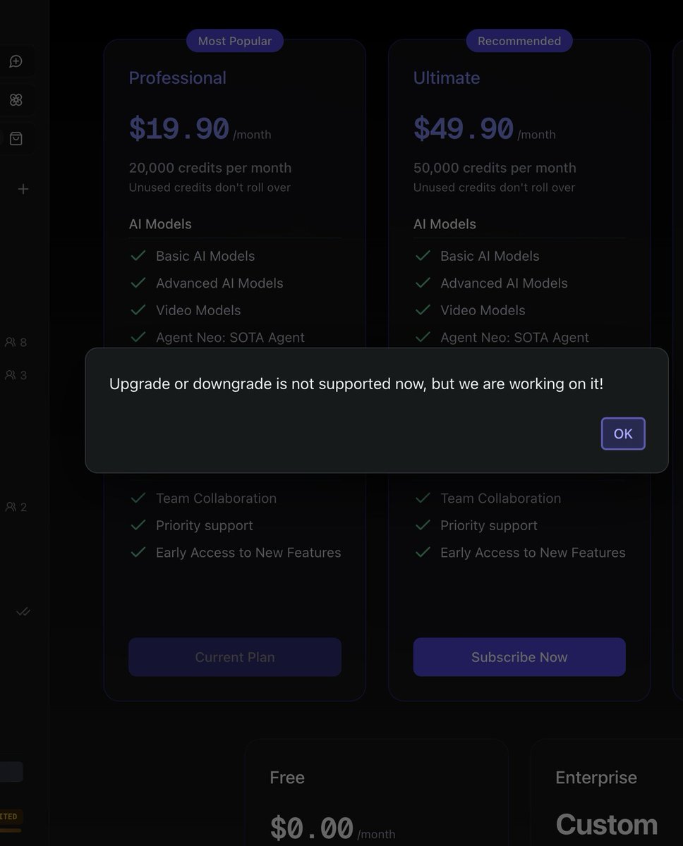 DerekNee's tweet image. fun fact: to get SOTA Agent to everyone faster, we shipped Agent Neo without even building the upgrade system lmao. just use it for free as a member (payment feature goes live tonight) #vibebuilding