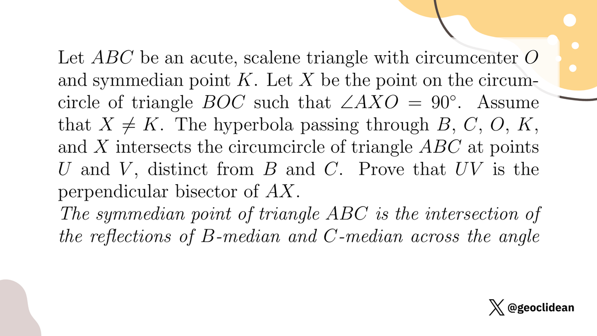 geoclidean's tweet photo. Hyperbola through symmedian point
#Conics #Hyperbola #Geometry #HMIC https://t.co/DOneriAT7E