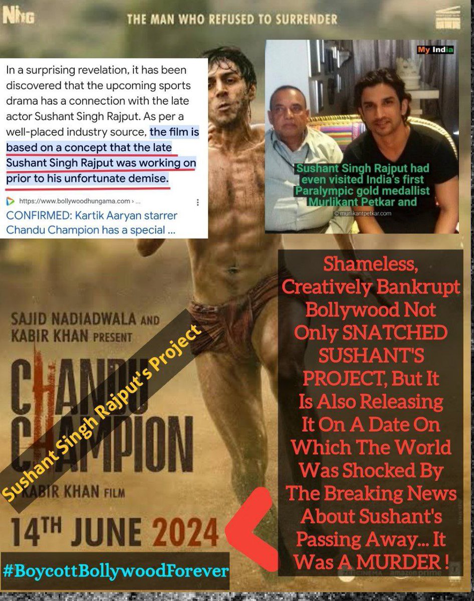We Are Driving The Karma Bus For Bollywood!!!

We Showed Them Where They Belong!!!  

BW Never Stood For Sushant…

Infact They Stole His Projects!!!

Sushant Singh Rajput Was Working On A Project Related To Paralympic Gold Medalist!!!

He Even Met India’s First Paralympic Gold