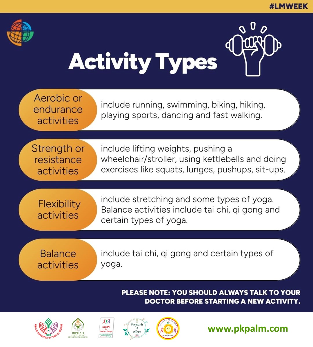 SocietyLm's tweet image. 𝗗𝗮𝘆 𝟯
𝗛𝗮𝗽𝗽𝘆 𝗣𝗵𝘆𝘀𝗶𝗰𝗮𝗹 𝗔𝗰𝘁𝗶𝘃𝗶𝘁𝘆 𝗗𝗮𝘆 𝗱𝘂𝗿𝗶𝗻𝗴 #𝗟𝗠𝗪𝗲𝗲𝗸𝟮𝟬𝟮𝟱!
Regular movement helps prevent, manage &amp;amp; even reverse many diseases. Any activity is better than none! Even if you exercise, avoid prolonged sitting—it's the new smoking.
#LMWeek