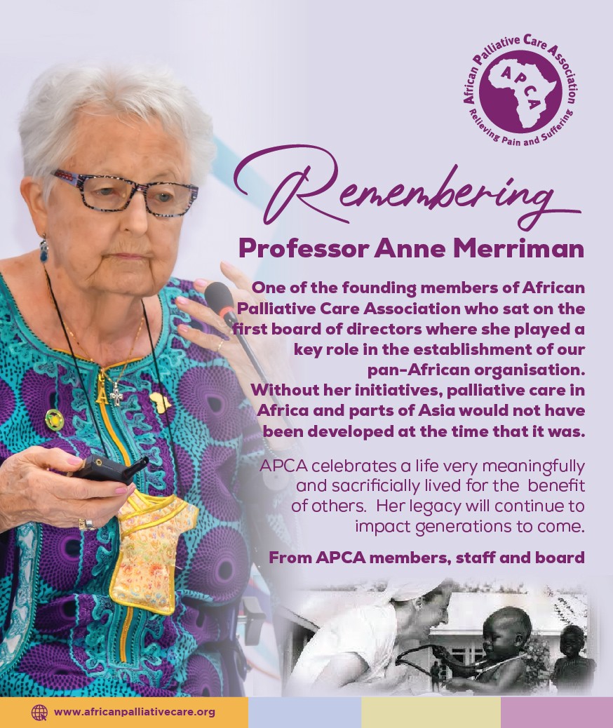 APCA (@apcassociation) on Twitter photo We join the global community in celebrating one of
<a href="/APCAssociation/">APCA</a>
founding members whose contribution to #PalliativeCare and to humanity will have a lasting impact for many years to come. Farewell Prof
<a href="/AnneMerriman9/">Anne Merriman</a>
<a href="/DrLuyirika/">Dr Emmanuel B.K Luyirika (personal account &views)</a> <a href="/EveNamisango/">Eve Namisango</a> <a href="/PatBatanda/">Patricia R. Batanda</a> <a href="/zippyali/">Zipporah Ali MD</a>
<a href="/lizhpca/">Liz Gwyther</a> We join the global community in celebrating one of
<a href="/APCAssociation/">APCA</a>
founding members whose contribution to #PalliativeCare and to humanity will have a lasting impact for many years to come. Farewell Prof
<a href="/AnneMerriman9/">Anne Merriman</a>
<a href="/DrLuyirika/">Dr Emmanuel B.K Luyirika (personal account &views)</a> <a href="/EveNamisango/">Eve Namisango</a> <a href="/PatBatanda/">Patricia R. Batanda</a> <a href="/zippyali/">Zipporah Ali MD</a>
<a href="/lizhpca/">Liz Gwyther</a>