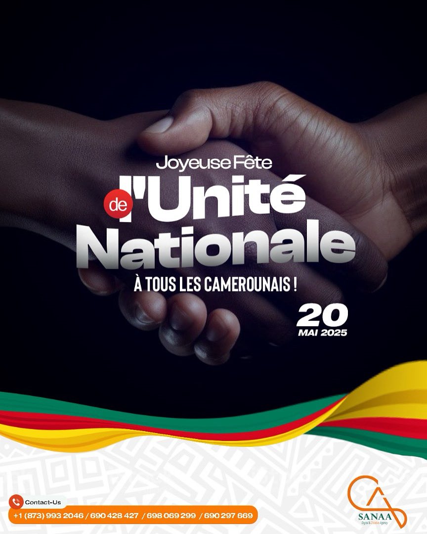 SanaaProd's tweet photo. SANAA Digital &amp; Creative Agency souhaite une bonne fête de l’unité à tout le peuple camerounais 🇨🇲❤️ https://t.co/mZvk4yMVY0