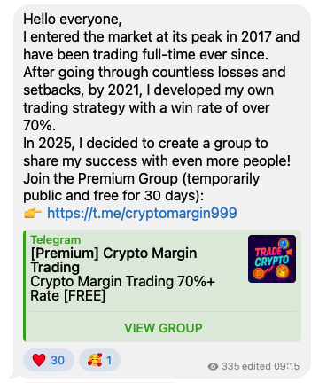 tradingcrypto86's tweet photo. Hello everyone,
I entered the market at its peak in 2017 and have been trading full-time ever since. After going through countless losses and setbacks, by 2021, I developed my own trading strategy with a win rate of over 70%.
In 2025, I decided to create a group to share my success with even more people!
Join the Premium Group (temporarily public and free for 30 days):
👉 https://t.co/mMYvcmUOBw