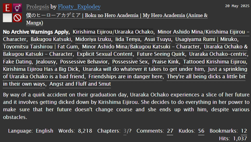 FloatyExplodey's tweet image. Here&apos;s Chapter 3 of Prolepsis! I hope yall are in the mood for some #kirichako with some platonic kacchako 😌

archiveofourown.org/works/53260789…