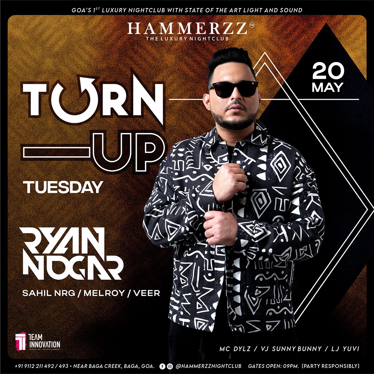 Ryan Nogar, DJ Sahil, DJ Melroy, and Veer are set to light up the night with non-stop energy and beats that won’t quit. It’s not just another Tuesday—it’s Turn-Up Tuesday, where the vibe hits different and the dancefloor never rests. 

Reservations: 9112211491/92/93/94