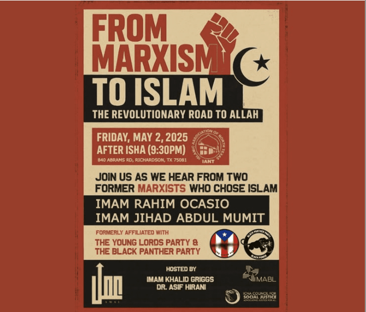 🚨 WARNING TEXAS! This is getting worse and worse...

Radical Islamic-Marxist Alliance Exposed at ICNA Dallas – What is HAPPENING!?

ICNA Dallas just hosted a shocking event titled "From Marxism to Islam: The Revolutionary Road of Allah," pushing the dangerous Red-Green Alliance