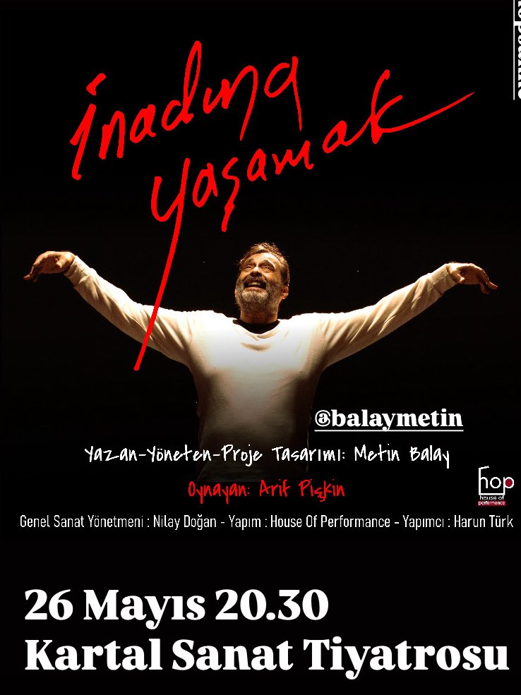 ArifPiskin's tweet photo. 26 Mayıs saat 20.30
Kartal Sanat Tiyatrosu Sahnesi

Biletler: 2al1öde ➡️ https://t.co/g2R4OcRGxv https://t.co/p8c0dk617d