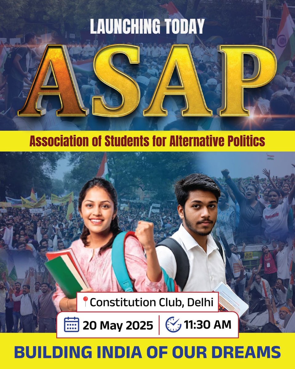 AAP Andhra Pradesh (@aapandhra_) on Twitter photo Let's come together to build the India of our dreams 🇮🇳
AAP National Convenor <a href="/ArvindKejriwal/">Arvind Kejriwal</a> ji will inaugurate the Association of Students for Alternative Politics (ASAP) today 🙌
🕦 11:30 AM
📍 Speaker Hall, Constitution Club, Delhi Let's come together to build the India of our dreams 🇮🇳
AAP National Convenor <a href="/ArvindKejriwal/">Arvind Kejriwal</a> ji will inaugurate the Association of Students for Alternative Politics (ASAP) today 🙌
🕦 11:30 AM
📍 Speaker Hall, Constitution Club, Delhi