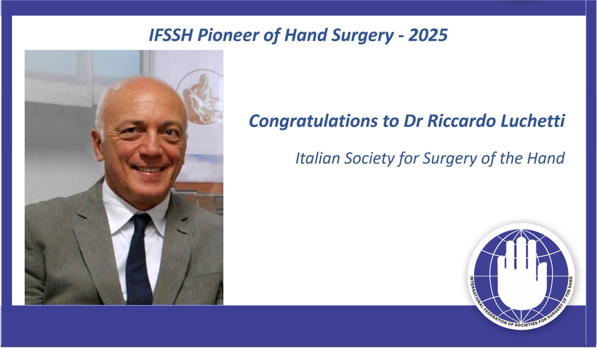 Honoring a legacy of excellence 👏 Dr Riccardo Luchetti named IFSSH Pioneer of Hand Surgery 2025 — a well-deserved recognition for a lifetime of dedication and impact.🙌 #HandSurgery #IFSSH2025
