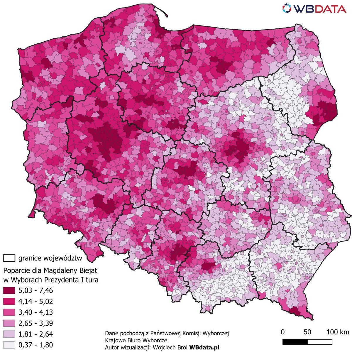wbdata's tweet image. Poparcie dla @MagdaBiejat w #WyboryPrezydenckie2025