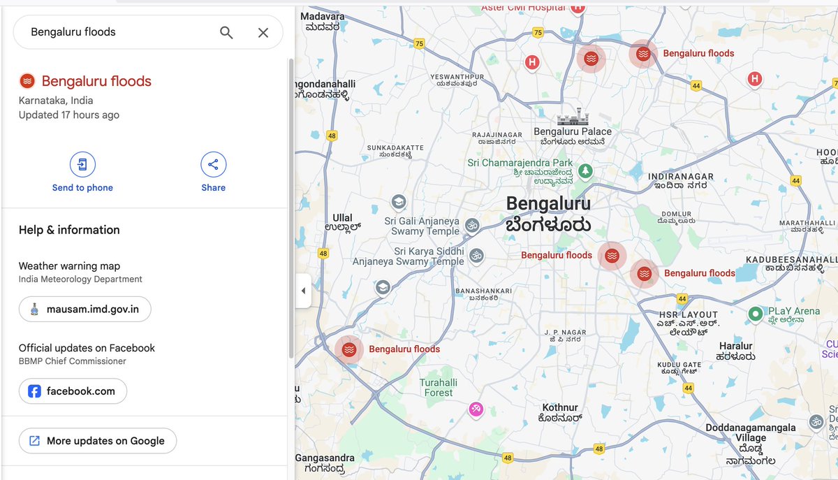 Prasanna | ಪ್ರಸನ್ನ (@terminalfix) on Twitter photo PSA: <a href="/googlemaps/">Google Maps</a> now shows flood hit areas of Bengaluru. Never thought I would see something like this, stay safe Uru. Link: google.com/maps/@12.94978… PSA: <a href="/googlemaps/">Google Maps</a> now shows flood hit areas of Bengaluru. Never thought I would see something like this, stay safe Uru. Link: google.com/maps/@12.94978…