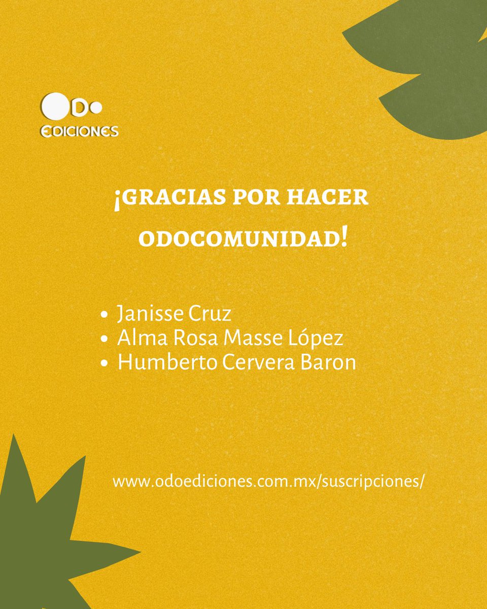odoediciones's tweet photo. ¡Gracias a todas las personas suscriptoras! Su apoyo es indispensable para mantener este proyecto editorial autogestivo.
Y a todas las personas que prefirieron permanecer en el anonimato, les damos un agradecimiento especial, ustedes saben quiénes son...
#odoediciones https://t.co/wno6Wu3PvI
