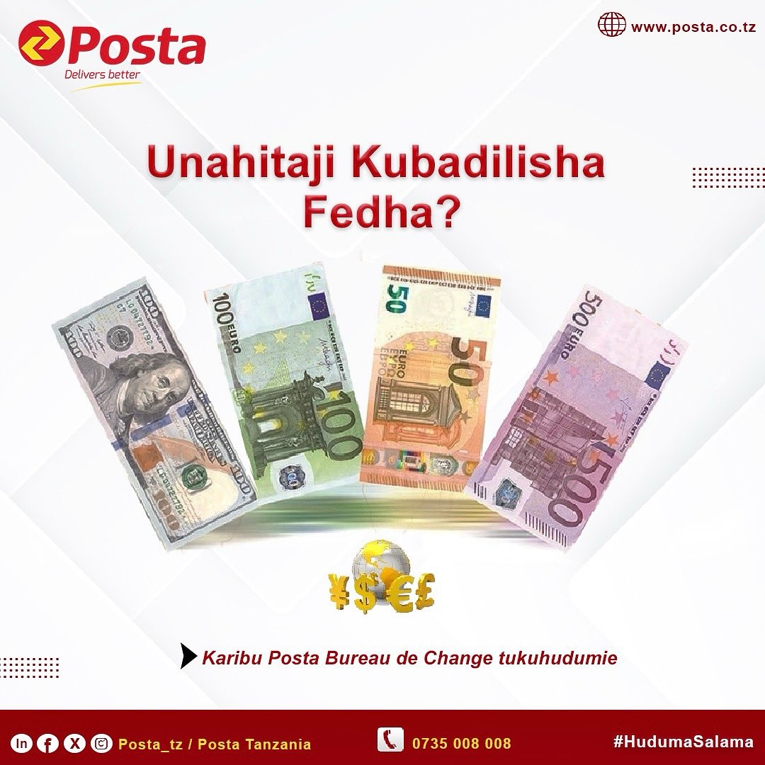 posta_tz's tweet image. Kwa viwango bora vya kubadilisha Fedha, chagua Posta Bureau de Change

#bureaudechange #postatanzania #bussiness