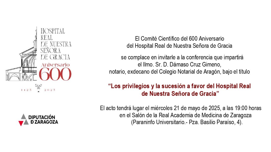 Diputación de Zaragoza (@dpzaragoza) on Twitter photo La <a href="/DPZaragoza/">Diputación de Zaragoza</a> organiza mañana miércoles una conferencia sobre los privilegios y la sucesión en favor del Hospital Nuestra Señora de Gracia
Será impartida por Dámaso Cruz dentro de los actos por el 600 aniversario del centro (a las 19.00 en el Paraninfo)
dpz.es/noticias/la-dp… La <a href="/DPZaragoza/">Diputación de Zaragoza</a> organiza mañana miércoles una conferencia sobre los privilegios y la sucesión en favor del Hospital Nuestra Señora de Gracia
Será impartida por Dámaso Cruz dentro de los actos por el 600 aniversario del centro (a las 19.00 en el Paraninfo)
dpz.es/noticias/la-dp…