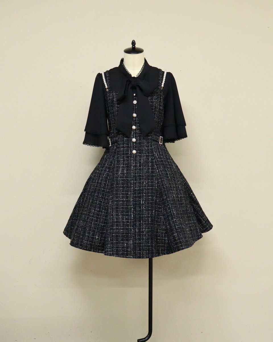 パールサス付ツイードワンピース サックス パールサス付ツイードワンピース サックス パールサス付ツイード
