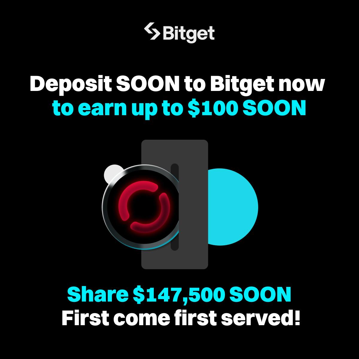 Bitget (@bitgetglobal) on Twitter photo You can now deposit $SOON <a href="/soon_svm/">SOON - Solana Optimistic Network (Mainnet Arc)</a> to #Bitget with 0 gas fee! ❤️
💰 Follow <a href="/bitgetglobal/">Bitget</a> & deposit to #Bitget to earn an extra $5~$100 $SOON, with a total prize of $147,500 $SOON! First come first served!
📅 Participation period:
Start: Available now!
End: May 22, 5:00 UTC You can now deposit $SOON <a href="/soon_svm/">SOON - Solana Optimistic Network (Mainnet Arc)</a> to #Bitget with 0 gas fee! ❤️
💰 Follow <a href="/bitgetglobal/">Bitget</a> & deposit to #Bitget to earn an extra $5~$100 $SOON, with a total prize of $147,500 $SOON! First come first served!
📅 Participation period:
Start: Available now!
End: May 22, 5:00 UTC