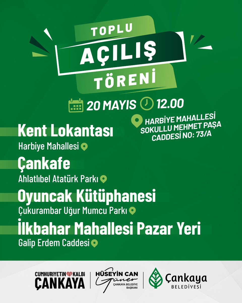 📢TOPLU AÇILIŞ TÖRENİMİZ VAR BUGÜN!

Komşularımıza verdiğimiz tüm sözleri bir bir yerine getiriyoruz!

✅️Kent Lokantası
✅️Çankafe
✅️Oyuncak Kütüphanesi
✅️İlkbahar Mahallesi Pazar Yeri

⏰️12.00
📍Açılış yeri: Harbiye Mah. Sokullu Mehmet Paşa Cad. No: 73/A