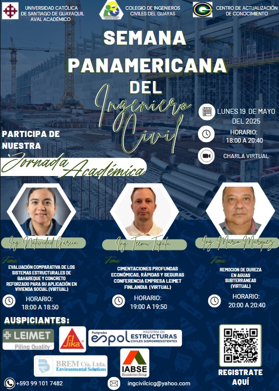 Ecuador_OWSD (@ecuador_owsd) on Twitter photo El Colegio de Ingenieris Civiles del Guayas te invita a participar de la
*SEMANA PANAMERICANA DE INGENIERÍA CIVIL*
Del 19 al 22 may 2025, a las 17:00
Únete vía zoom:
us06web.zoom.us/j/88609887084?… <a href="/crisa_46/">Cristina Acuña Bermeo</a> El Colegio de Ingenieris Civiles del Guayas te invita a participar de la
*SEMANA PANAMERICANA DE INGENIERÍA CIVIL*
Del 19 al 22 may 2025, a las 17:00
Únete vía zoom:
us06web.zoom.us/j/88609887084?… <a href="/crisa_46/">Cristina Acuña Bermeo</a>