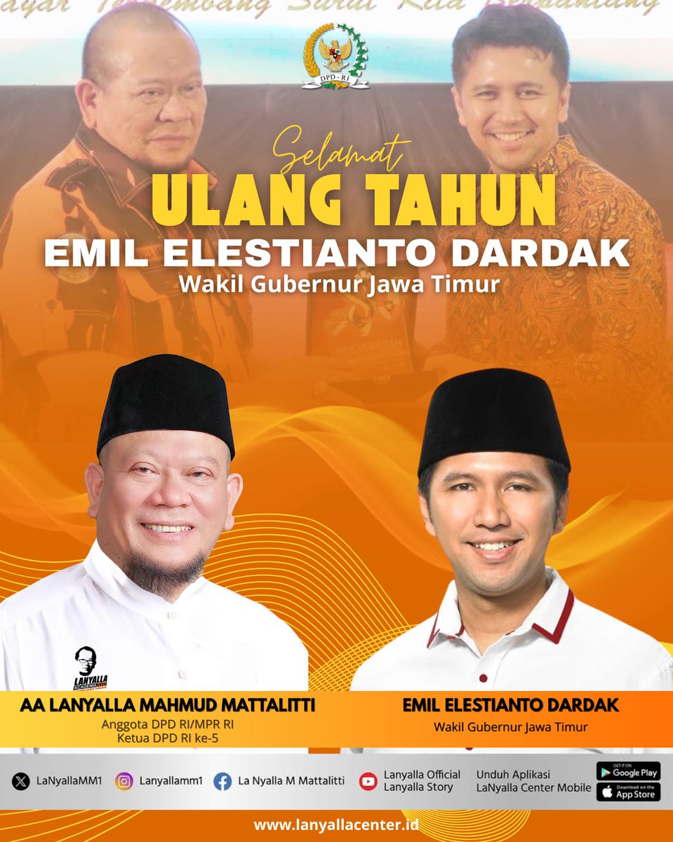 Selamat ulang tahun kepada sahabat dan tokoh muda inspiratif, Emil Elestianto Dardak, Wakil Gubernur Jawa Timur.

Di usia yang baru, semoga selalu diberi kesehatan, kekuatan, dan kebijaksanaan dalam mengemban amanah membangun Jawa Timur yang lebih maju, sejahtera, dan berdaya