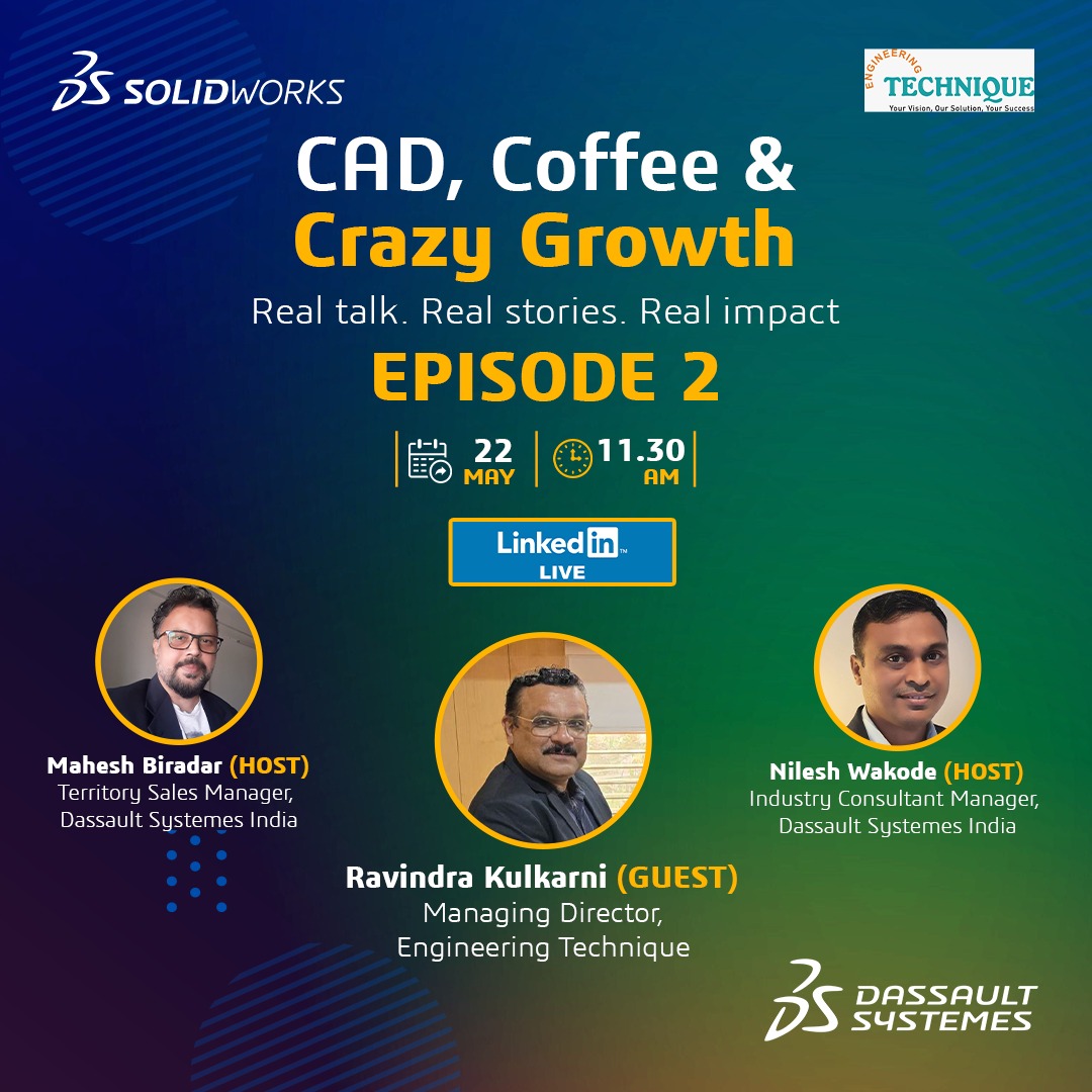 Join us for a high-impact LinkedIn Live featuring one of the driving forces behind digital transformation in India’s manufacturing landscape, Managing Director of one of our top partner in Gujarat. @Engineering Technique @Ravindra Kulkarni
Register Today: 3ds.zoom.us/webinar/regist…
