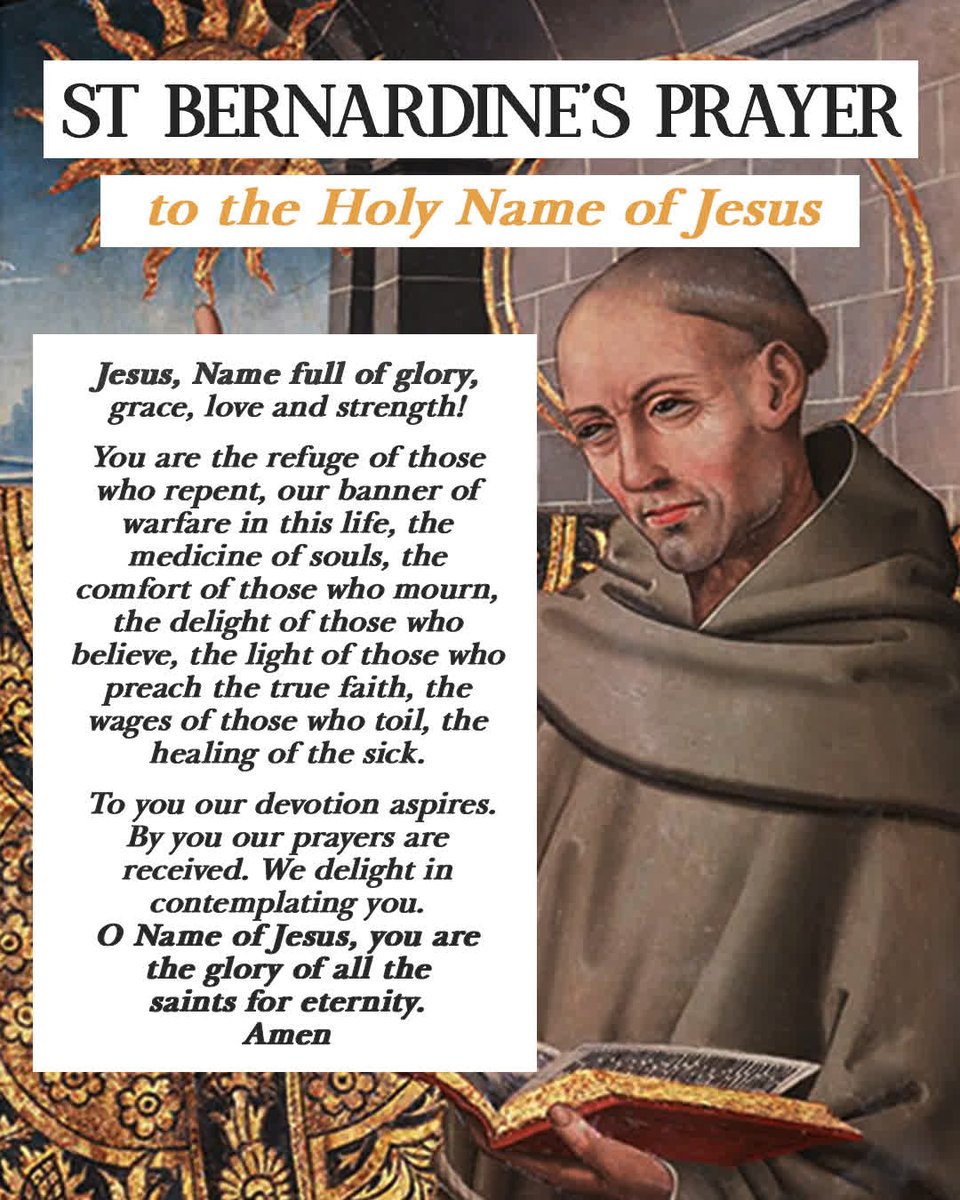 Today is the Feast of St Bernardine of Siena, Franciscan friar, priest, and theologian who was known for his powerful preaching and his devotion to the Holy Name of Jesus 🙏