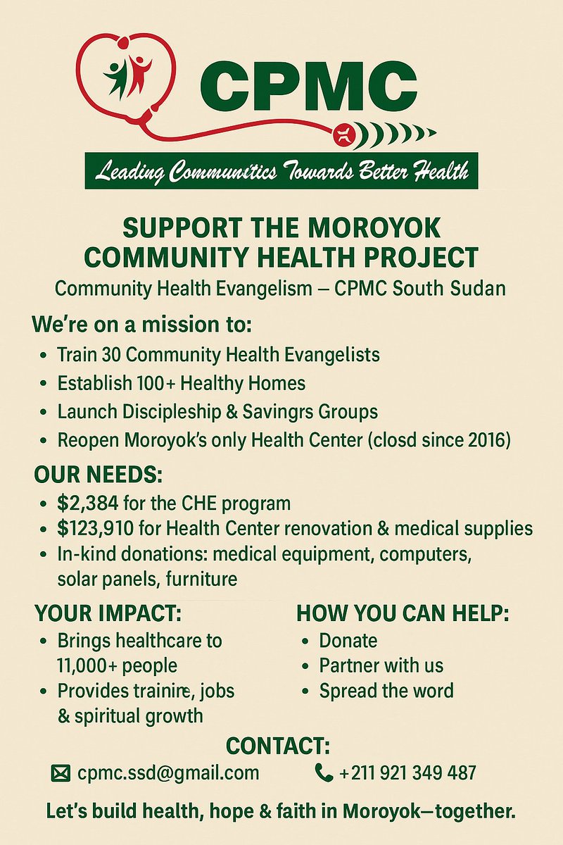 CpmcJuba's tweet photo. 10/10
To support or learn more:
Email: cpmc.ssd@gmail.com
Visit: https://t.co/MZPbRwVhvx
Phone: +211 921 349 487
Together, we can transform lives—physically and spiritually.

#SSOT
#UNDP 
#CommunityFirst 
#Fundraising 
#ChristianAid https://t.co/T2lJqC4P17