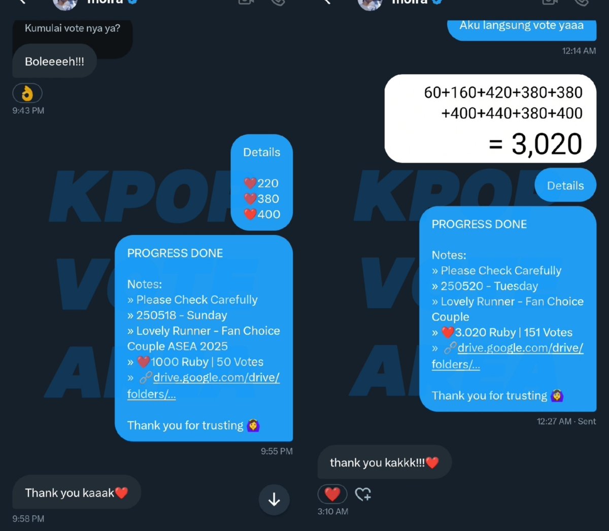 💌 SOLD [250518 &amp; 250520]

• IDOLCHAMP | Fan Choice Couple

❤️4.020 Ruby | 201 Votes
For: #LovelyRunner 

Thank you for trusting!
#KPOPVOTEAREA_PROOF