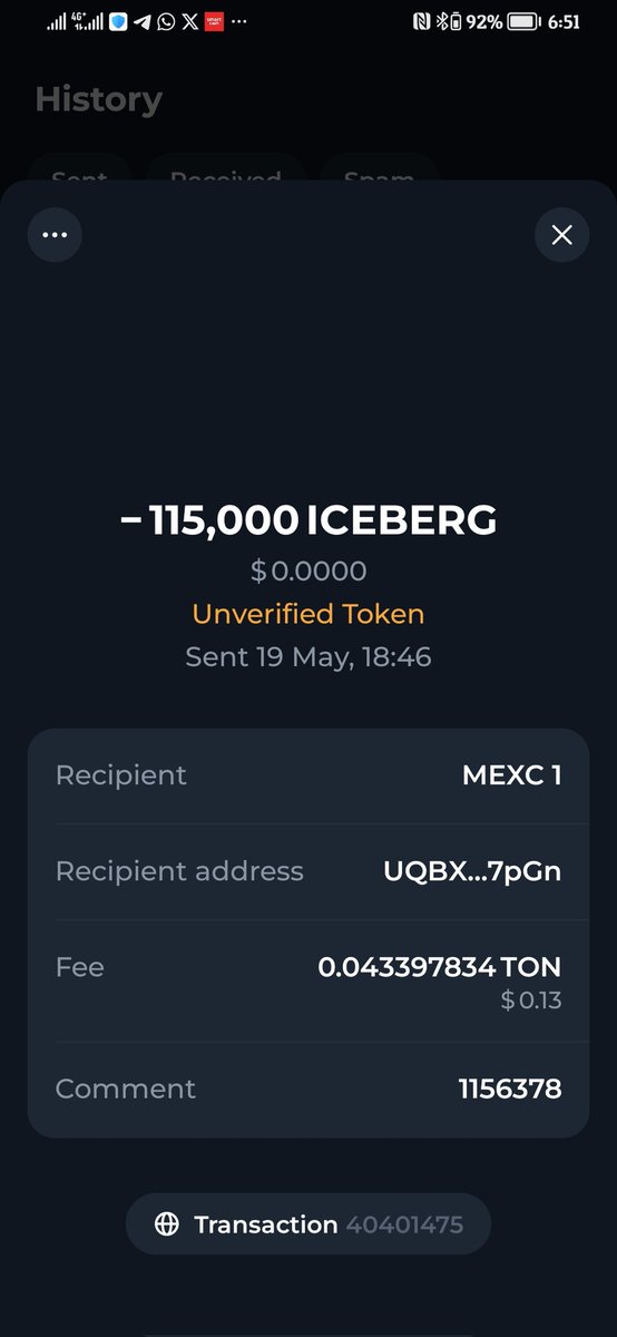 Muhamma74528535's tweet photo. @0xiceberg_com I sent all my tokens from the tonkeeper wallet to the mexc exchange, but the tokens did not arrive even though the data was entered correctly. Why? https://t.co/C7WCZRLrXT