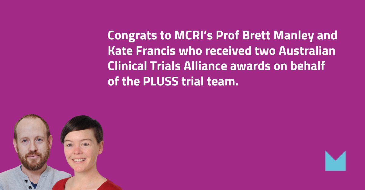 Murdoch Children's Research Institute (MCRI) (@mcri_for_kids) on Twitter photo Congrats to #MCRI's Prof Brett Manley & Kate Francis who received the Trial of the Year & STInG Excellence in Trial Statistics awards from <a href="/ACTA_org/">ACTA: Australian Clinical Trials Alliance</a> on behalf of the <a href="/PlussTrial/">The PLUSS Trial</a> team. We celebrate their accolades as part of #ClinicalTrialsDay. | <a href="/drbretty/">Brett J. Manley 🤷🏼♂️</a> #NeonatalResearch Congrats to #MCRI's Prof Brett Manley & Kate Francis who received the Trial of the Year & STInG Excellence in Trial Statistics awards from <a href="/ACTA_org/">ACTA: Australian Clinical Trials Alliance</a> on behalf of the <a href="/PlussTrial/">The PLUSS Trial</a> team. We celebrate their accolades as part of #ClinicalTrialsDay. | <a href="/drbretty/">Brett J. Manley 🤷🏼♂️</a> #NeonatalResearch