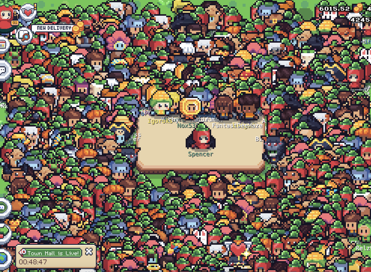 thisboyspencer's tweet image. Couple of bumpkins just hanging around in the Sunflower Land Weekly TownHall 🤩 @0xSunflowerLand @bumpkinbuilder