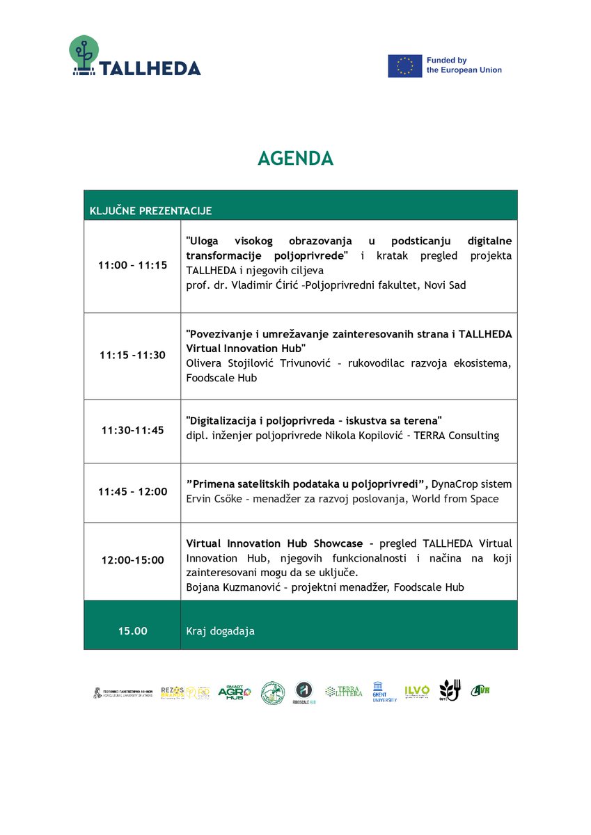 TALLHEDA (@tallhedaproject) on Twitter photo 📢 Join Us at the TALLHEDA Key Actor Event in Novi Sad!​
📍 Location: Agricultural Fair, Novi Sad​
🕚 Time: 11:00–15:00 (Presentations: 11:00–12:00)​
🗣️ Language: Serbian​
#TALLHEDA #HorizonEU #ResearchImpactEU #EUInnovation <a href="/REA_research/">European Research Executive Agency</a> 📢 Join Us at the TALLHEDA Key Actor Event in Novi Sad!​
📍 Location: Agricultural Fair, Novi Sad​
🕚 Time: 11:00–15:00 (Presentations: 11:00–12:00)​
🗣️ Language: Serbian​
#TALLHEDAÂ #HorizonEU #ResearchImpactEU #EUInnovation <a href="/REA_research/">European Research Executive Agency</a>