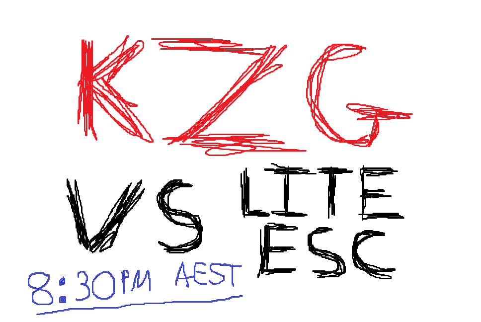 KZG (@kzg_au) on Twitter photo The boys are taking on <a href="/LiteESC/">LITE Esports</a> in ESEA Open this evening @ 8:30 PM AEST!
No streams known.
(the admin is out and about, so enjoy this creation from "Kora" which is one of our community staff members)
#KZG The boys are taking on <a href="/LiteESC/">LITE Esports</a> in ESEA Open this evening @ 8:30 PM AEST!
No streams known.
(the admin is out and about, so enjoy this creation from "Kora" which is one of our community staff members)
#KZG
