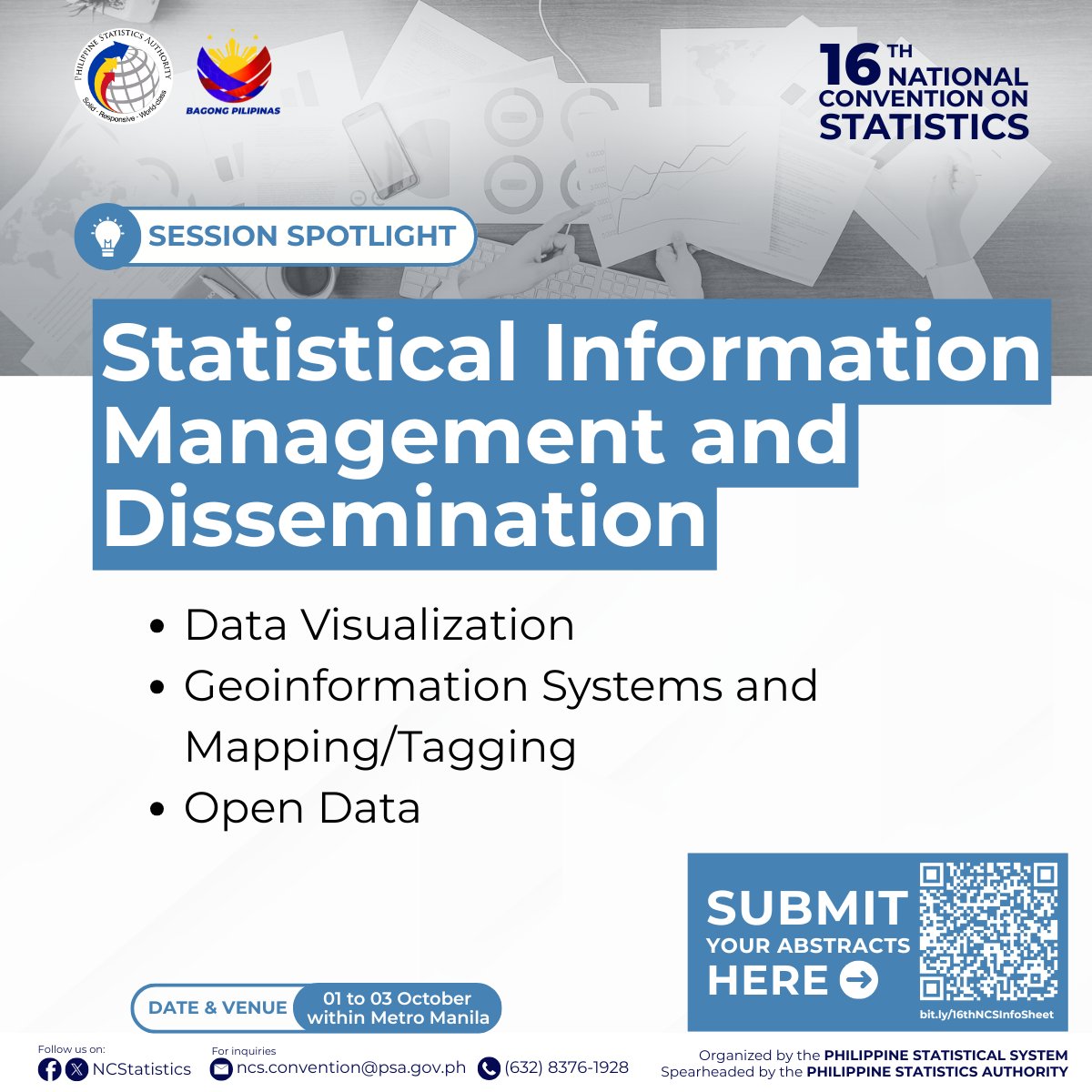 NCStatistics's tweet image. 📊 Data is power—when shared wisely.

Submit to Statistical Information Management and Dissemination session at #NCS2025!

📝 Submit now: bit.ly/16thNCSInfoShe…

🎯 Deadline: 27 June 2025

#OpenDataPH #DataGovernance #CallForPapers