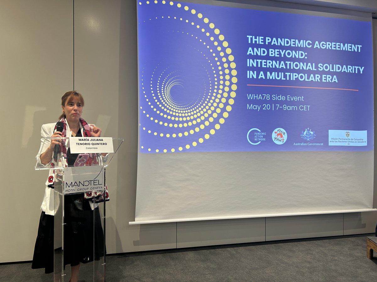 "We thought the #COVID19 pandemic would drive swift agreement on the #PandemicAccord. But we were wrong—people forgot," says Juliana Tenorio, Health Attaché at <a href="/MisionColUNOG/">Colombia en Ginebra 🇨🇴🇨🇭🇺🇳</a>, stressing that pushing for commitment was a collective and extraordinary effort #WHA78