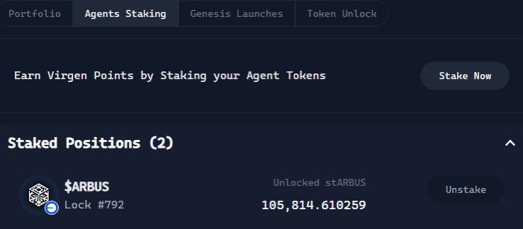 bayonnettt's tweet photo. Arbus staking is now live on @virtuals_io.
Stake your $VIRTUAL tokens to start earning $VIRGEN points the key to unlocking AI token presale allocations. No games, no whitelist grinding. Just stake and build your position.

Start here: https://t.co/scUJikSk3g https://t.co/wsHsJdts0F