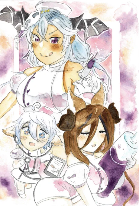 六竜ナースッ!!ナース描きたい!ってなったのでフェディエル、ワムデュス、ガレヲンを描きました(元ネタ:ぐらぶるっ!2690話)#グラブルファンアート#グラブル 