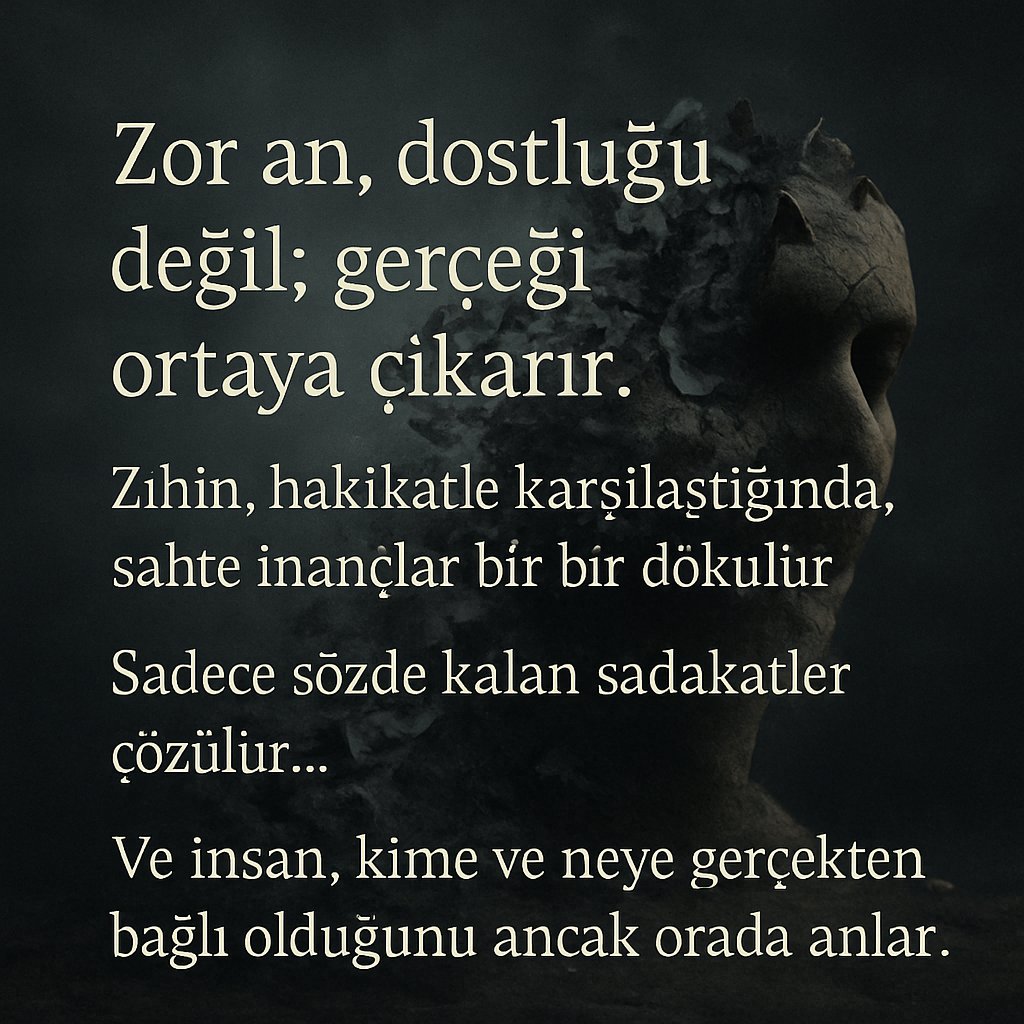 orhan_zeki's tweet photo. Kriz anı sadece etrafındakileri değil, zihnindeki inançları da sınar.
Hakikatle karşılaştığında, sahte düşünceler dağılır…
Ve sen, kime değil—neye sadık olduğunu orada anlarsın.
Zihinle yüzleşmek cesaret ister.
Çünkü en derin çözülüş, bazen içten başlar. https://t.co/Jvam3jxLW0