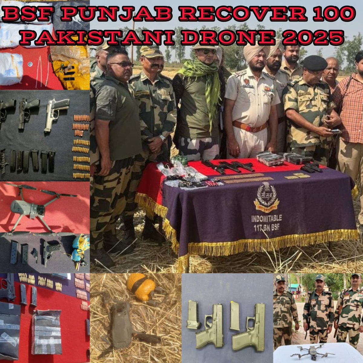 Sanatani_Purnim's tweet image. A Big achievement by BSF Punjab.

Another Pakistani nefarious attempts foil by #AlertBSF on 2025.

BSF Punjab recovered 100 drones, 111 kgs heroin, 60 weapons, 14 hand grenades in 2025.

#IndianBorderSecurity
#IndoPakBorder