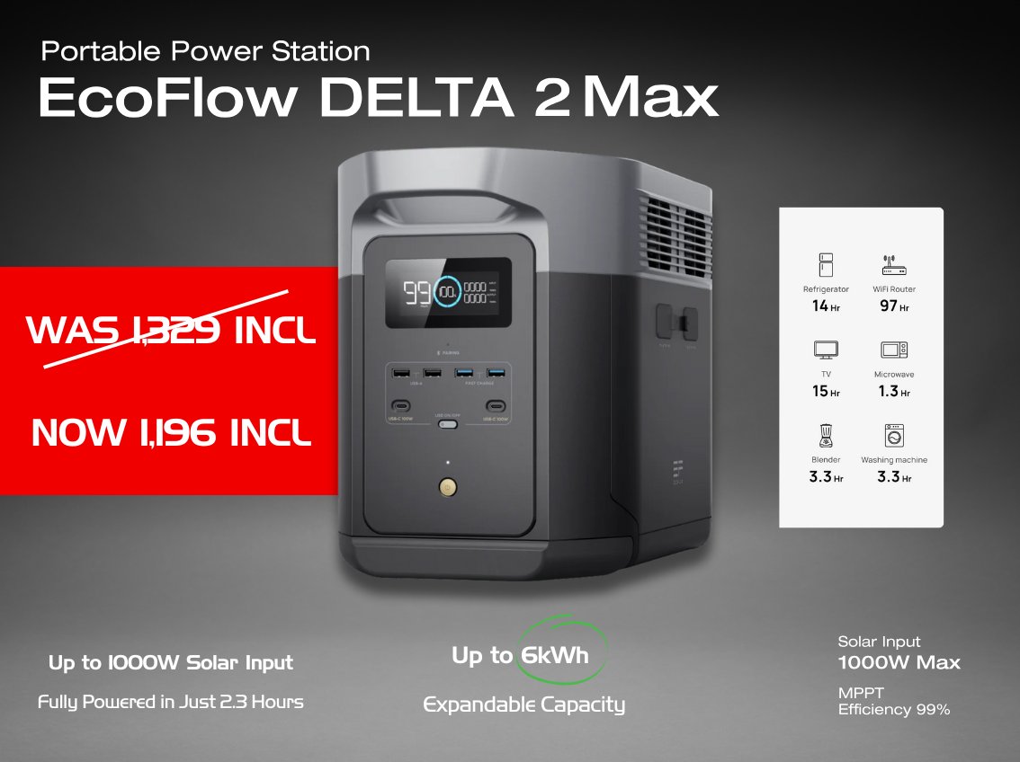 DriptechI's tweet image. DripTech Turns 30! 

EcoFlow portable power stations are on special this month! 
From road trips to farms — power phones, fridges, tools &amp;amp; more.

-River 2 Max: $421
-Delta 2: $859
-Delta 2 Max: $1,196
-Extra Battery Delta 2: $493

#DripTech30Years #EcoFlowSpecial #PowerAnywhere