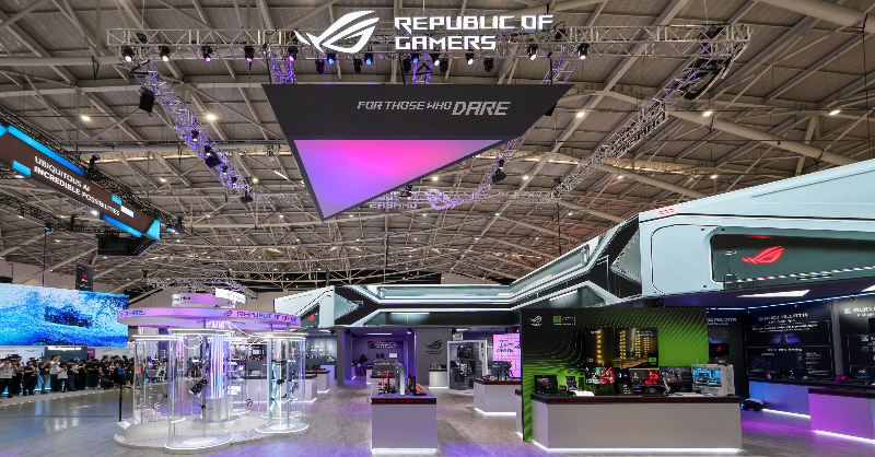 ASUSPressRoom's tweet photo. Gamers, brace yourselves! ASUS ROG's The ROG Lab at #COMPUTEX2025 redefines gaming!  Explore AI-driven immersive zones, next-gen hardware, and robot-transforming PCs.  Discover ROG &amp; TUF laptops, RTX 50 Series rigs, and epic peripherals.  #ROGLab #ROG