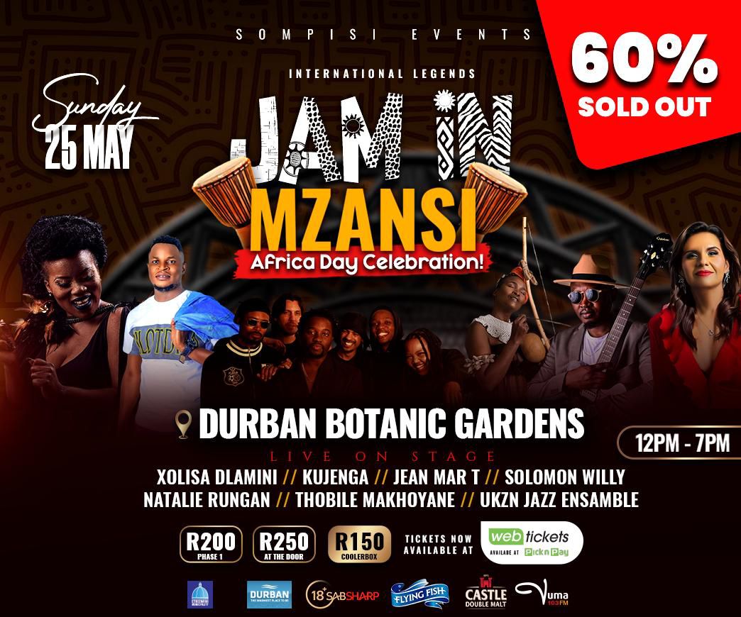 5 Days to go till the Legends Jam In Mzansi Festival.
Secure your tickets now at Webtickets.
Join us on Africa Day at the Durban Botanic Gardens for beautiful Jazz &amp; Afro sounds where we celebrate and honour our Motherland.
#DurbanHasMore
#jaminmzansi
#AfricaDay2025