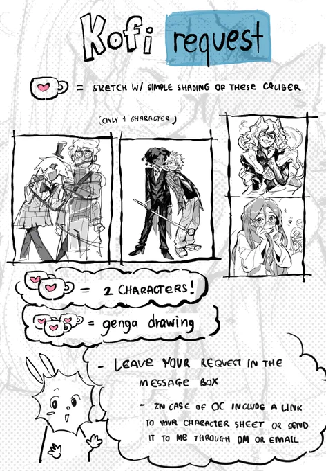 [🌟RTs appreciated]
Hello! ! I've decided to open Kofi request and commission

🔗 and more info down below.
Very few slots available for now. I will increase them if everything's gone well.
check them out if you're interested <3 
