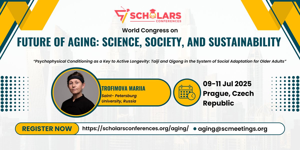 Aging Conference (@aging2025) on Twitter photo 🎙 Meet Our Esteemed Speaker at WCFA 2025! 🌍
We’re excited to welcome Trofimova Mariia, Molecular Biologist, Geneticist from Saint Petersburg University, Russia.
🔗 Register now: scholarsconferences.org/aging/registra…
Hurry up! Early Bird Registration ends by: May 31, 2025
<a href="/ScholarsConfer1/">Scholars Conferences</a> 🎙 Meet Our Esteemed Speaker at WCFA 2025! 🌍
We’re excited to welcome Trofimova Mariia, Molecular Biologist, Geneticist from Saint Petersburg University, Russia.
🔗 Register now: scholarsconferences.org/aging/registra…
Hurry up! Early Bird Registration ends by: May 31, 2025
<a href="/ScholarsConfer1/">Scholars Conferences</a>