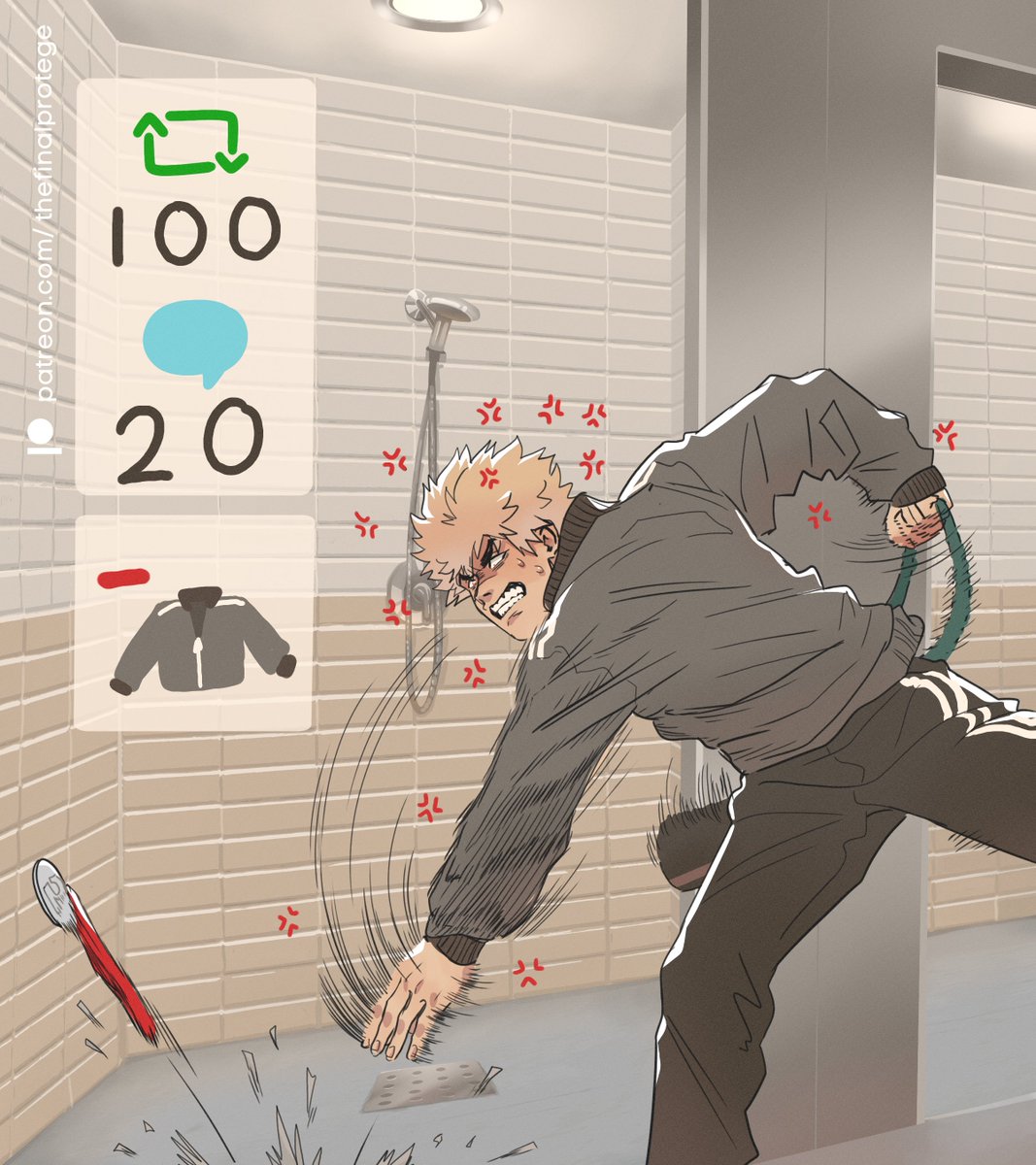 Oh, no! Bakugou looks pretty irritated! Let's help him calm down with a nice shower!

Bakugou Undress 1/6
Details in the comments!