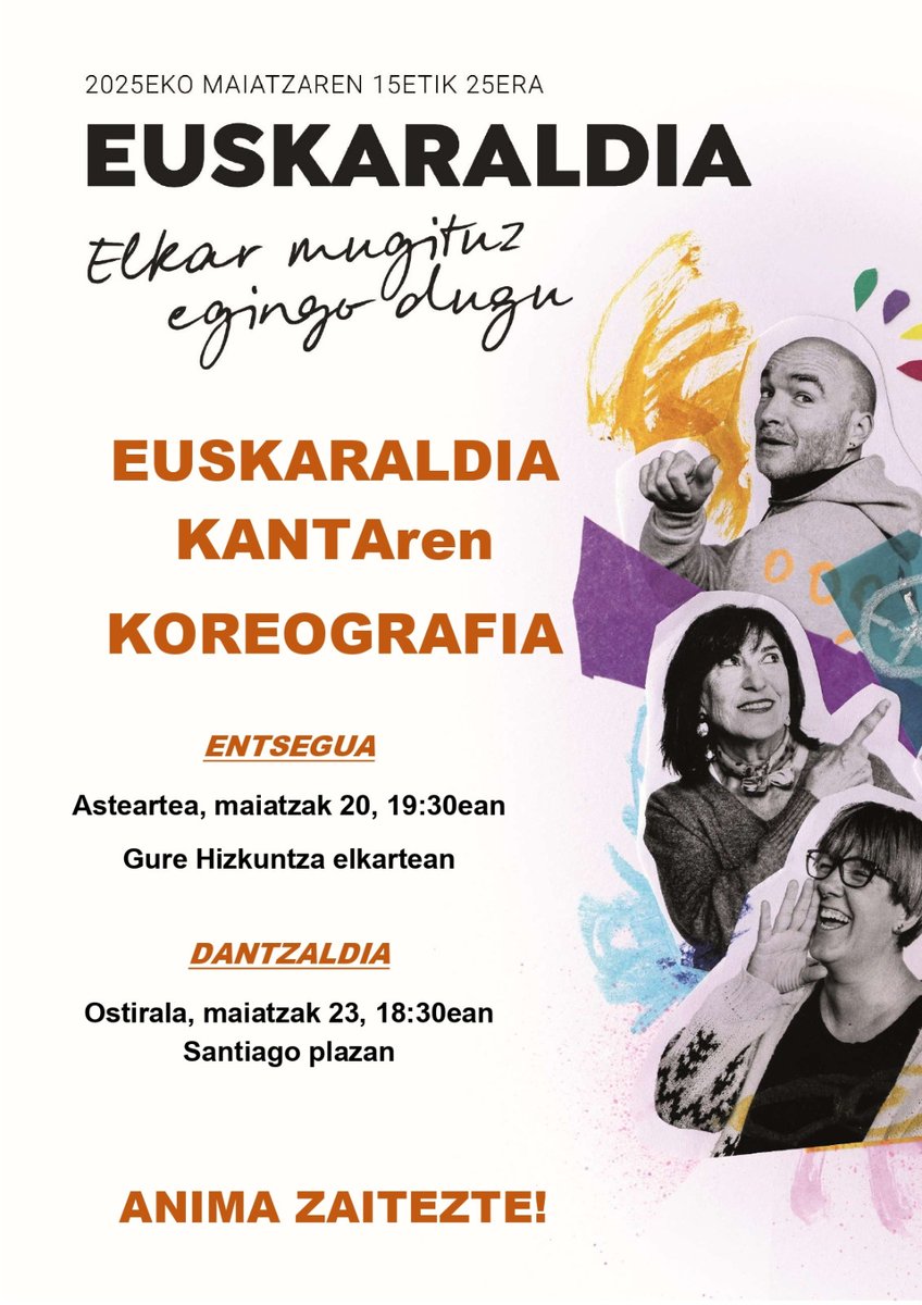 baietz48's tweet photo. Gaur, asteartea, 19:30ean Gure Hizkuntzan, Euskaraldiaren koreografiaren entsegua. Izan ere, ostiralean denok dantzatuko dugu Santiago plazan! https://t.co/lCe0X6TMv7
