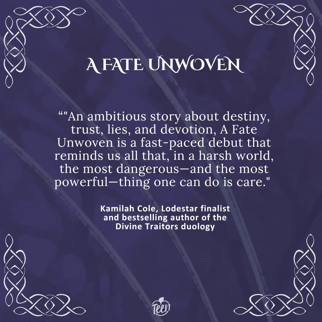 RachaelAWrites's tweet image. My next blurb is from the incredibly talented @wordsiren! I’m a huge fan of the Divine Traitors duology, and was so thrilled when Kamilah agreed to blurb!
A Fate Unwoven publishes October 14th with @peachtreeteen ! ❄️❄️ pre order links are available in my bio 🔗
