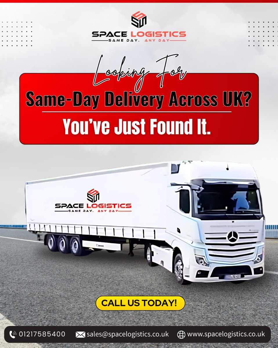 Need same-day delivery across the UK? Space Logistics has got you covered!
With a reliable fleet and nationwide reach, we deliver fast, efficiently, and on time—every time. Call us today to get started!

👉 Call to book on 📲 01217585400