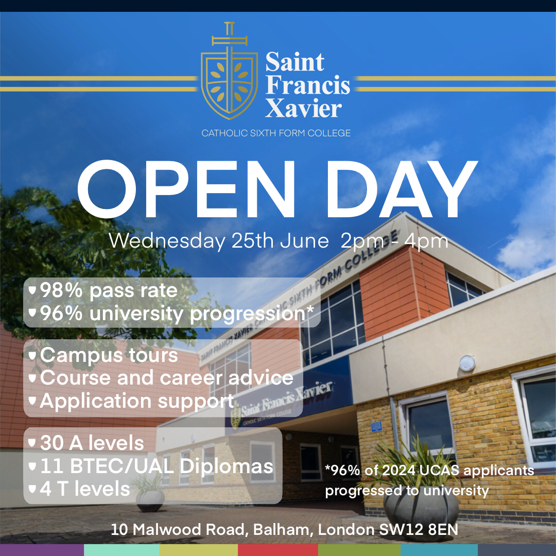 St. Francis Xavier Sixth Form College (@sfx6thform) on Twitter photo ๐๏ธ Have you booked your place at our Summer Open Event yet?
โ๏ธ Meet the teachers
โ๏ธ Explore 50+ courses
โ๏ธ Tour our amazing campus
โ๏ธ Apply on the day!
๐ฃ Nearly 500 tickets booked already โ donโt miss out!
๐ Book now via the link in our bio. Parents & carers welcome! ๐ ๐๏ธ Have you booked your place at our Summer Open Event yet?
โ๏ธ Meet the teachers
โ๏ธ Explore 50+ courses
โ๏ธ Tour our amazing campus
โ๏ธ Apply on the day!
๐ฃ Nearly 500 tickets booked already โ donโt miss out!
๐ Book now via the link in our bio. Parents & carers welcome! ๐